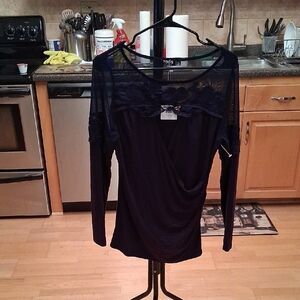 YOINS Navy Lace Detail Blouse